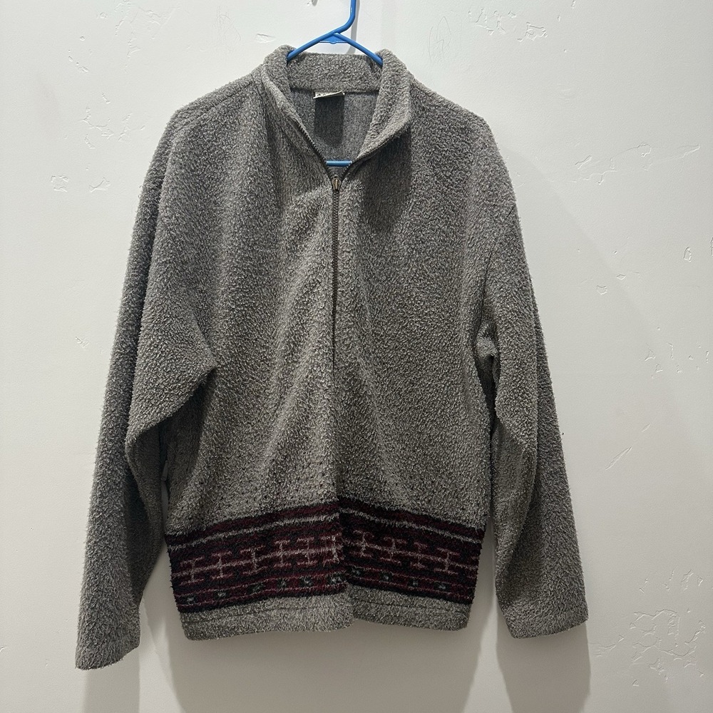 Vintage Columbia Wool‎ Blend Full Zip Gray And Red Sweater Women's Size Large